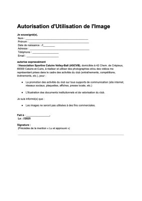 Autorisation de l'Utilisation de l'Image - Majeur
