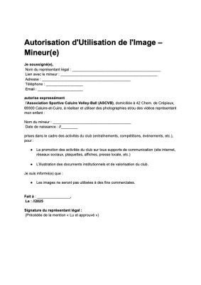 Autorisation de l'Utilisation de l'Image - Mineur