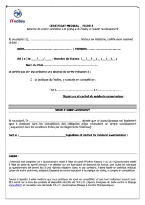Fiche médicale A (classique + simple surclassement)
