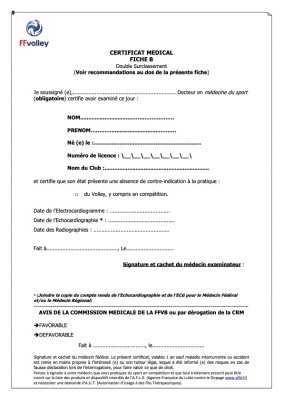 Fiche médicale B - Double surclassement
